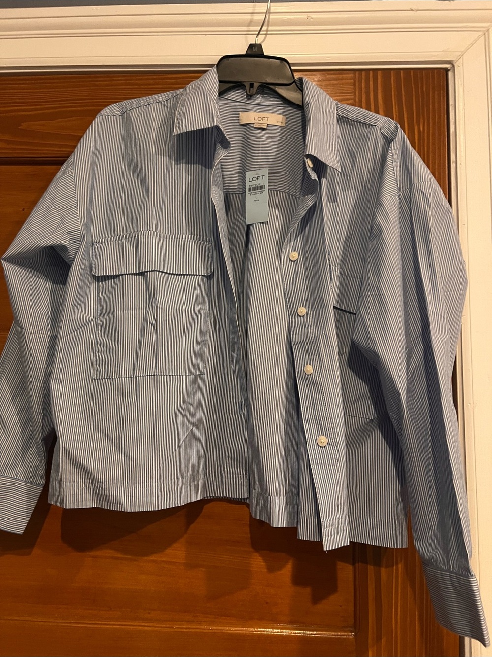 LOFT Light Blue Striped Button-Front Shirt